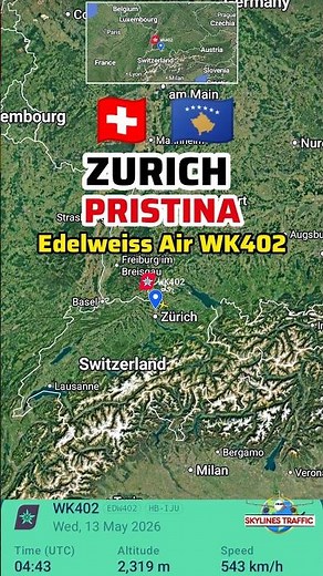 Zurich 🇨🇭 to Pristina 🇽🇰 Flight Route with Edelweiss Air WK402#Flight #flightroute #Zurich #pristina