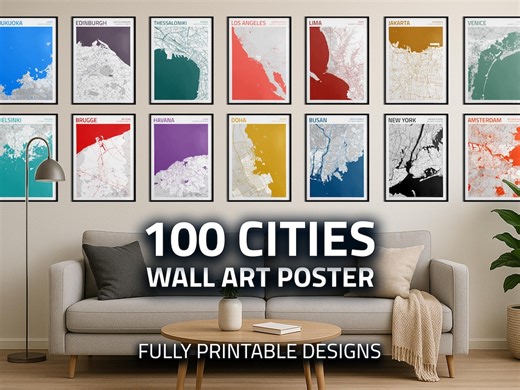 Commercial License | 100 City Map Posters Bundle | Modern Minimal Wall Art Design | Printable City Maps for Home & Office Decor - Etsy