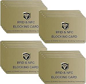 SaiTech IT 20 Pack RFID Blocking Card, One Card Protects Entire Wallet Purse For Men & Women, Contactless Bank Debit Credit Card Protector ID ATM Guard Card – Golden