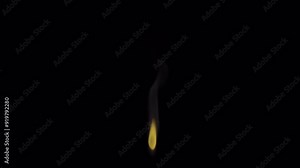 Candle flame, match or bunsen burner, burning in slow motion with slight smoke, alpha channel for transparent background, 4k 24p