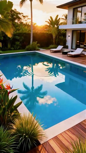 Sunset Escape: Luxury Poolside Oasis with Tropical Vibes