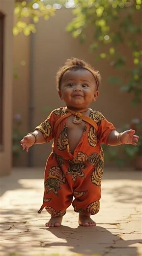 Wearing a traditional African outfit with colorful patterns