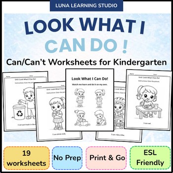 Look What I Can Do! | Can / Can’t Worksheets for Kindergarten | Coloring, Tracin