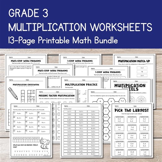 Grade 3 Multiplication Worksheets | 13-page Multiplication Bundle | Printable Math Activities | Multiplication Practice PDF Word Problems - Etsy