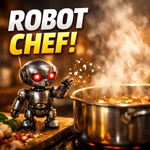 A tiny AI robot cooks soup with magical precision in a cozy kitchen. Watch the steam, the glow, and the perfect salt moment till the end. 🤖🍲#AIRobot #RobotChef #AICooking #CinematicAI #AIVideo #FutureTech #ASMRKitchen 💬 Pinned First✨ | Rais kitchen ai
