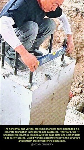 Steel Column Anchor Bolt Precision Horizontal Construction Process #worker #process #construction