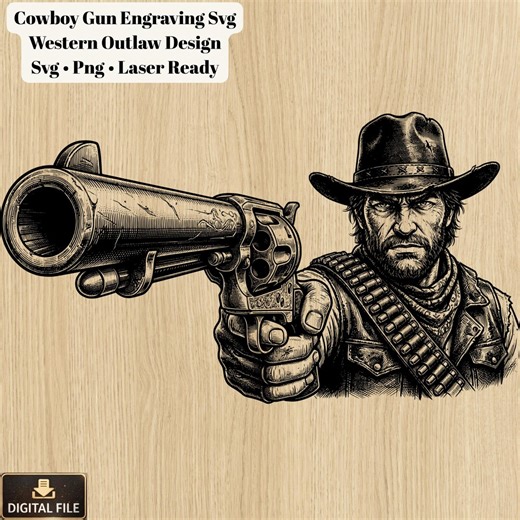 Cowboy Gun Svg, Western Outlaw Engraving Design, Vintage Revolver Art, Wild West Decor, Laser Cut File, Cnc Wood Engraving Svg Png - Etsy