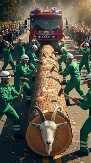 Dramatic Goat Rescue From Giant Log #funny #animals #funny #shorts #fyp #viral #viralshorts