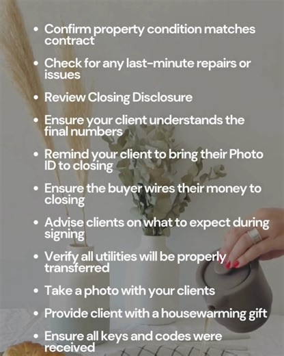✨The Ultimate Closing Day Checklist for Agents✨ - Confirm property...