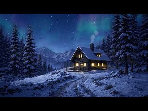 Peaceful Snowy Cottage Animated Background ❄ Aurora Borealis Winter Forest