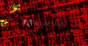 China USA flag 3d code. Chinese banner cyber security attack and hack concept animation.