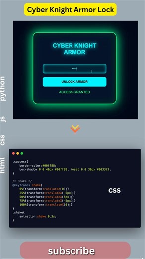 Cyber Knight Login System 😈🔥 #javascript #frontend #webanimation #shorts