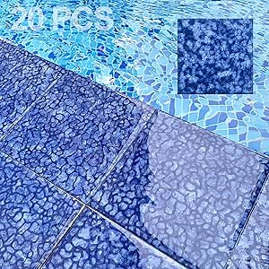 20 PCS Porcelain Swimming Pool Waterline Tile, 6" x 6" Blue Glazed Tile for Pool Floor Kitchen Backsplash Bathroom (5 Sq.Ft)