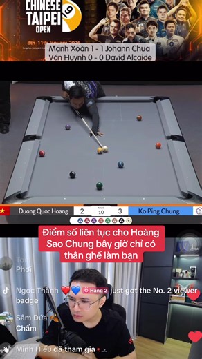 3-3 cho Hoàng Sao khó vẽ nụ cười cho Chung #fyp #xuhuong #viral #billiards #hoangsao