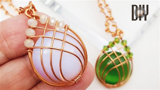 Lotus bud | pendant | flat round stone no holes | wire wrapped stones | DIY @LanAnhHandmade 639