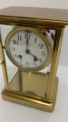 Antique Chelsea / Tiffany Mantel Clock * Brass and Glass style * This is an older case/movement restoration done by Chelsea for one of our good clients. When I received it, I took the movement out and completely disassembled and cleaned it. I polished pivots, and it needed 2 bushings. I also pulled and cleaned the springs. * This is a pre-1940s movement * The case still shows beautifully with minimal tarnish spots. * Porcelain Dial with no cracks. * A couple of corners on the beveled glass have 