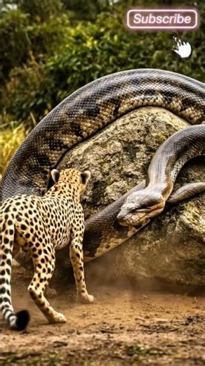 Anaconda Wraps Around Rock — Cheetah Attacks From Side