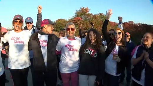 2024 Making Strides Against Breast Cancer in NYC, Stacey Sager leads walk at Jones Beach, Long Island