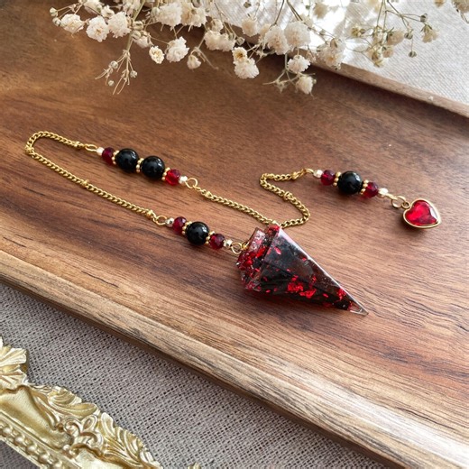 Obsidian Divination Pendulum, Resin Pendulum Inlaid With Natural Stones, Dowsing and Clairvoyance Pendulum, Wicca - Etsy