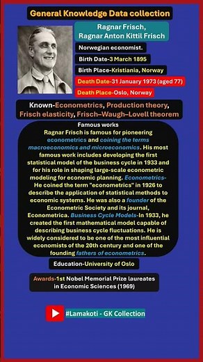 Ragnar Frisch, Award-1st Nobel Memorial Prize laureates in Economic Sciences (1969)