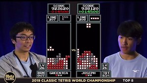 One of the greatest matches ever played. Green Tea Vs. Joseph with the first ever double max out in the 2019 tournament. #classictetrisworldchampionship #classictetris | Classic Tetris World Championship