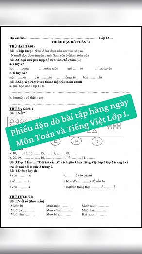 Bài Tập Hàng Ngày Môn Toán và Tiếng Việt Lớp 1