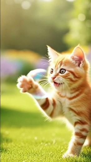 cat is playing with bubbles