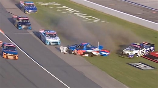 Multiple trucks involved in crash as Rajah Caruth gets loose - NASCAR Truck Videos
