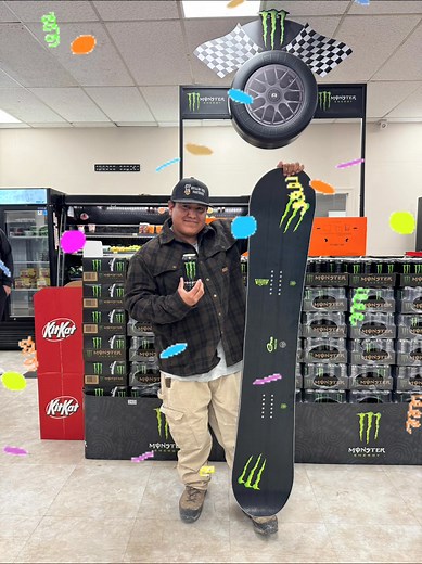7.6K views · 94 reactions |  Huge congrats to James Poncho for scoring the Monster Energy Snowboard! You grabbed a Monster and came out on top — now it’s time to shred in style! ⚡️ #MonsterEnergy #Winner | Mescalero General Store | Facebook