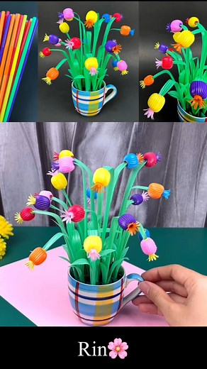 126K views · 1.9K reactions | ดอกไม้จากหลอดพลาสติก DIY Flower from Plastic Tubes. | Rin DIY สอนพับใบเตยแบบต่างๆ | Facebook