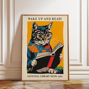 Cat Reading Poster: 1960 National Library Week Mid-century Art - Etsy