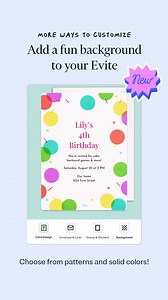The fun, new way to personalize your Evite.  You can now customize your invitation's background! Simply browse our selection of patterns and colors, then select your favorite to give your Evite that extra *pop* of pizzazz. #evite #invitation #onlineinvitations #digitalinvitation #birthdayinvitations #weddinginvitations #babyshowerinvitations #kidsbirthdayinvitations | Evite | Facebook