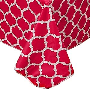 Walrus Heavy Duty Vinyl Tablecloth with Flannel Backing Waterproof Oil-Proof PVC Table Cloth Stain-Resistant Wipeable Rectangle or Square Table Cover (Red Reticulated, 60x102 Inch)