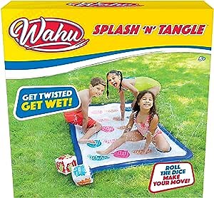 Wahu Splash 'N' Tangle Water Game for Kids Ages 5+ and Adults, Kids Outdoor Twister Water Game with Play Mat, Hose Connector, and 2 Dice, Multicolor