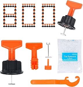 Reusable 1/16" Tile Leveling System Kit (800pcs) w/ 4000 1/8" Cross Spacers + 16 Wrenches & 100 Steel Pins - Professional Floor Installation Tools(800, 1/8)