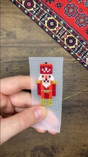 Stitching Nutcracker on Plastic Canvas - Christmas mini cross stitch ornament #crossstitch