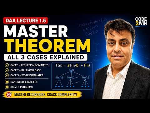 DAA Lecture 1.5: Master Theorem Explained 🔥 | All 3 Cases + Log Rules + Solved Problems | Code2Win