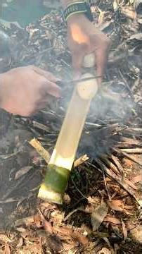 The world's most unique way to cook eggs! Simply use a bamboo stick.#survivalskills#bushcraft