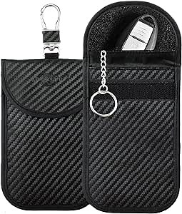 MONOJOY 2 Pack Faraday Key Fob Protector, Signal Blocker Pouch for Car, RFID Security Shield Bag, Vehicle Antitheft Products Cage Wallet, Universal Carbon Fiber Leather Cover, with Keychain Holder