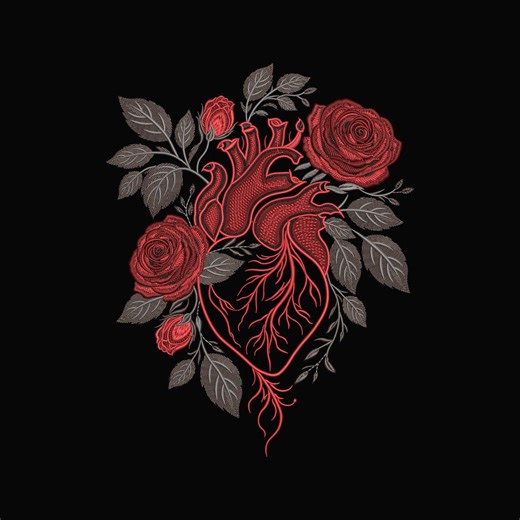 Floral Anatomical Heart Machine Embroidery Design | Gothic Art (instant Download) - Etsy