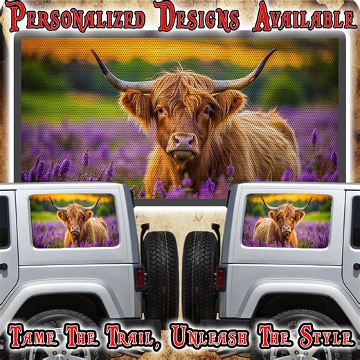 Highland Cow in Purple Medow See Through Window Graphics - Etsy