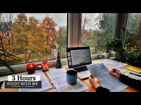 3 HOUR STUDY WITH ME on A RAINY DAY | Background noise, 10 min Break, No music, Study with Merve