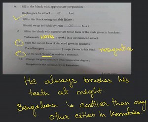 9. Fill in the blank with appropriate preposition :Raghu goes... | Filo