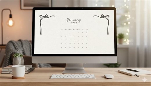 Minimalist Elegant Blacks Bows – January 2026 Calendar Desktop Wallpaper - Etsy