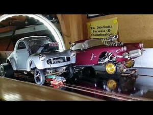 1/24 scale slotcar drag racing. Gassers n Funnys wheels up.