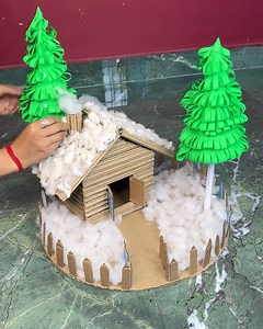 Snow house with Festive Pine trees _ Christmas craft #festive #pinetree #Christmas | Deep's CRAFT