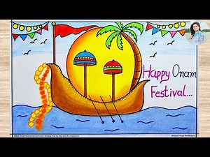 Onam Festival Drawing Easy and Beautiful | Happy Onam Drawing Easy | Simple Onam Poster Drawing