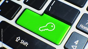 Laptop Keyboard Close Up and Finger Press Key Symbol Button Key