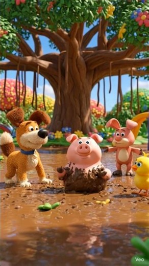 Mud Fun Under the Banyan Tree 🌳😂 | Cute 3D Cartoon Friends | Kids #Short #cartoon