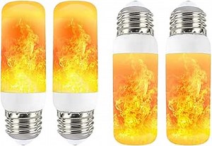 LED Flame Effect Light Bulbs, E26 Base 4 Lighting Modes Simulated Fire Bulb, Emulation/General/Breathing/Gravity Sensing Night Bulb for Holiday Gifts, Home, Hotel, Bar, Party Decoration, 4 Pack
